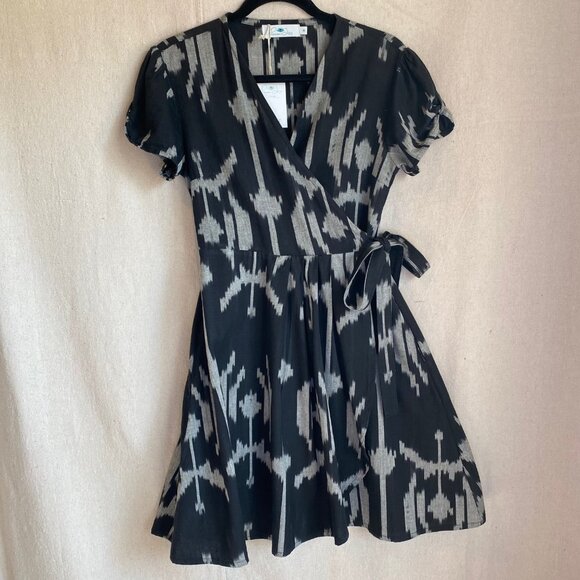 Fair Trade Genuine Ikat Black Wrap Dress 100% Cotton NWT Medium Passion Lilie - Picture 3 of 13